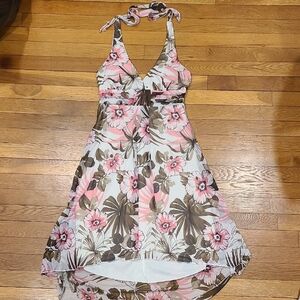 Pink & Brown Halter Summer Dress
